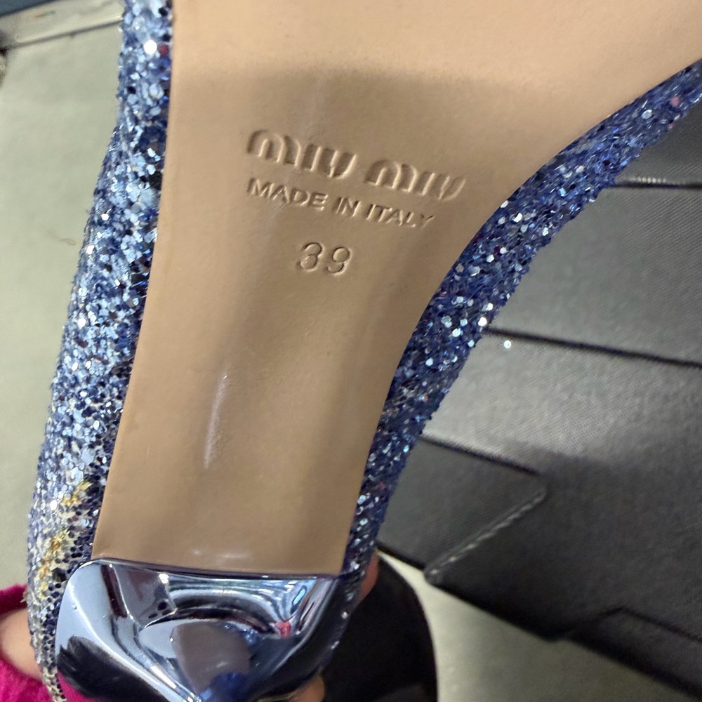 Miu Miu Sparkling Blue Heels with Crystal Embellishments - Picture 6 of 7